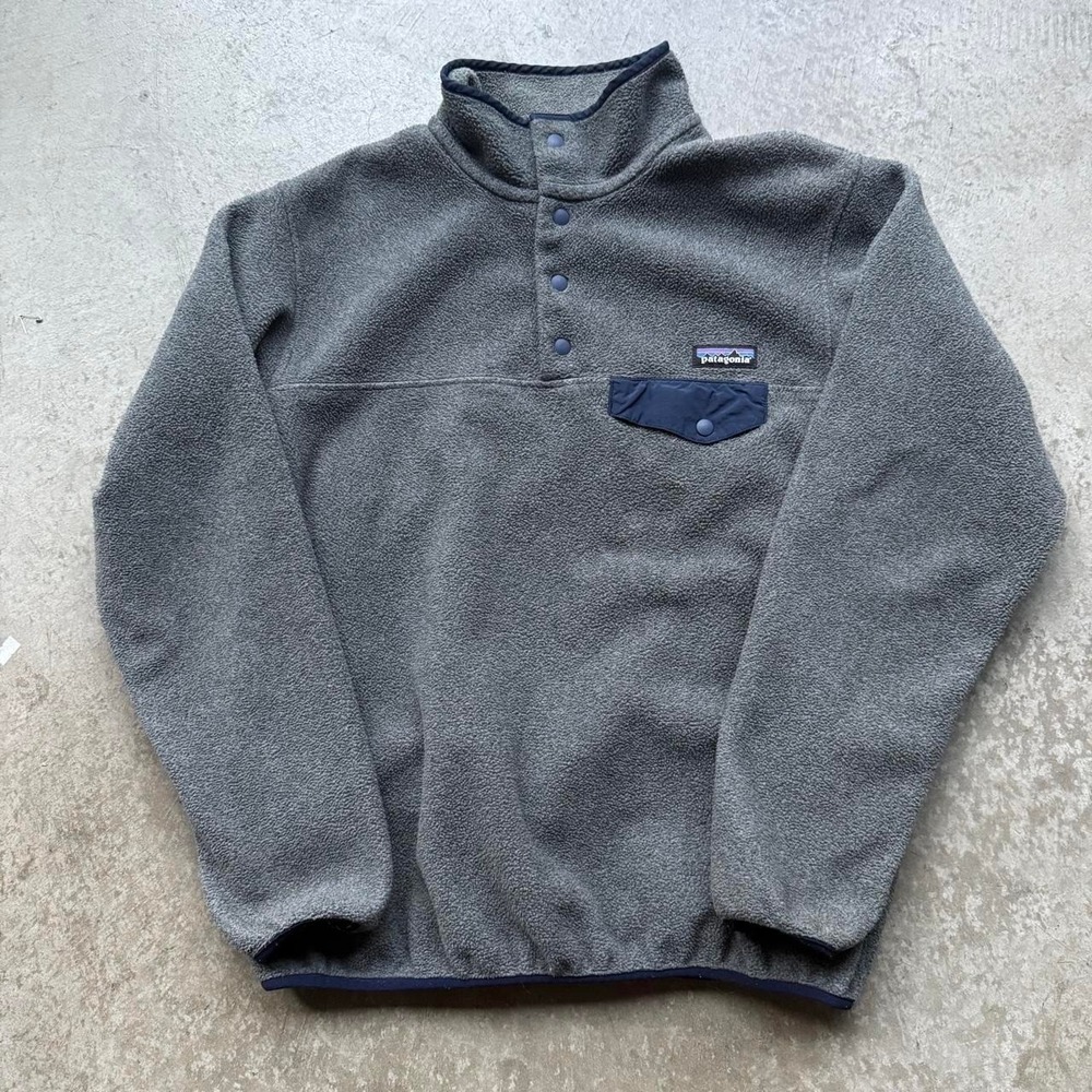 Patagonia Lightweight Synchilla Snap-T Pullover Women XL Grey Oatmeal Blue Trim